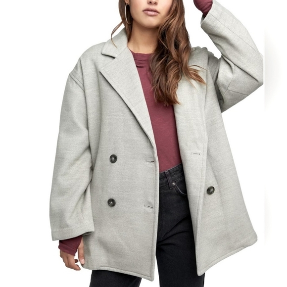 Free People Jackets & Blazers - Free People Hannah Gray Slouchy Double-Breasted Jacket, Size Medium